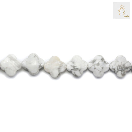 Faceted white howlite beads in flower shape, 13mm diameter with 1mm holes"