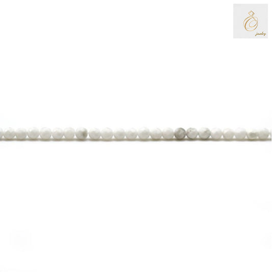 Premium white howlite beads strand showing consistent 2mm round faceted gems