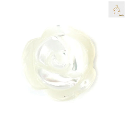 White mother-of-pearl rose beads 8mm pair - jewelry making supplies showing natural iridescent finish