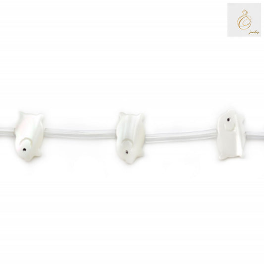 White mother-of-pearl shell beads in pig shape, 8x14mm size, showing lustrous white finish and smooth texture