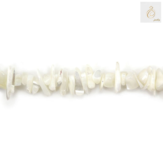 White mother of pearl chip beads close-up view showing natural lustrous finish and irregular chip shapes