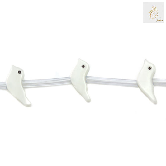 White mother of pearl bird-shaped beads 6x15mm on strand, natural shell beads for jewelry making
