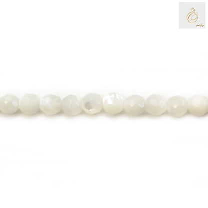 White mother of pearl shell beads 4mm faceted round beads for jewelry making on white background