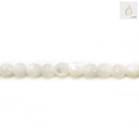 White mother of pearl shell beads 4mm faceted round beads for jewelry making on white background