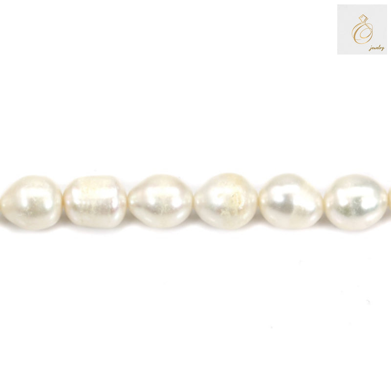 White oval freshwater pearls close-up detail 8-9mm size showing natural surface texture