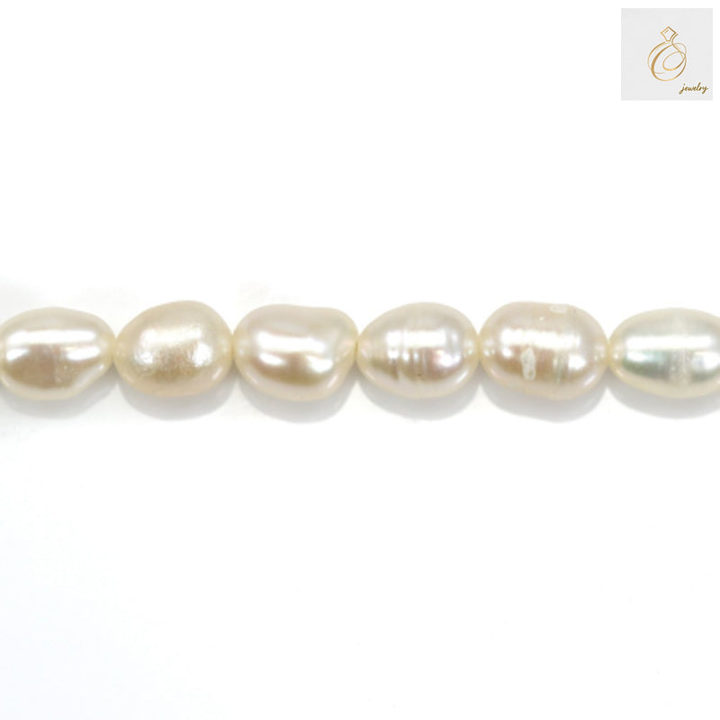 White freshwater cultured pearls strand, oval 4-5mm size, 39-40cm length"
"Premium white oval freshwater pearls for jewelry making"
"Natural luster white cultured pearls, irregular oval shape