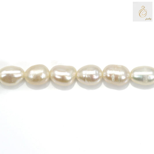 White freshwater cultured pearls strand, oval 4-5mm size, 39-40cm length"
"Premium white oval freshwater pearls for jewelry making"
"Natural luster white cultured pearls, irregular oval shape