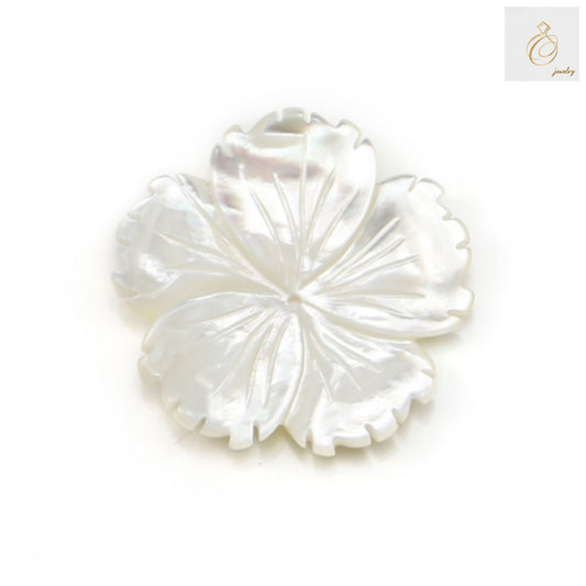 White mother-of-pearl flower charm with 5 petals, 30mm diameter, premium jewelry making supply