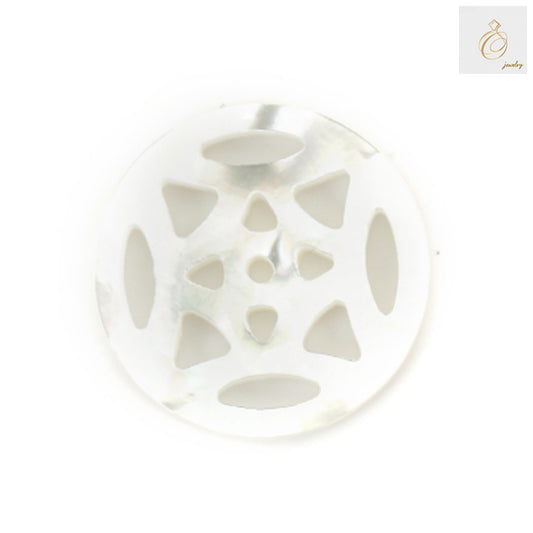 White mother of pearl shell hollow bead with openwork design, 12mm diameter, premium jewelry making supply